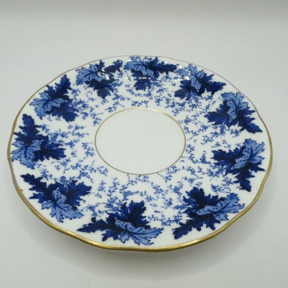 Coalport Cream Soup Bouillon Cup Saucer Set of 2 Blue White Leaves Ivy 5590K - Picture 6 of 15